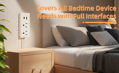 ⚡Power Strip Extender - Power strip expander, extendable outlet for hard-to-reach places, features USB-A, USB-C, 2 AC outlets, rotates 180°