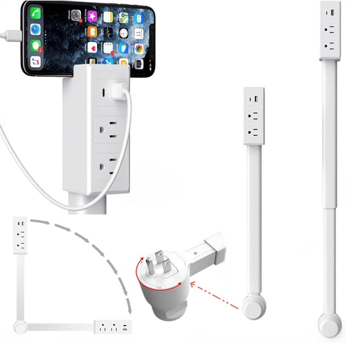 ⚡Power Strip Extender - Power strip expander, extendable outlet for hard-to-reach places, features USB-A, USB-C, 2 AC outlets, rotates 180°