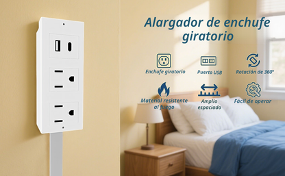 ⚡Power Strip Extender - Power strip expander, extendable outlet for hard-to-reach places, features USB-A, USB-C, 2 AC outlets, rotates 180°