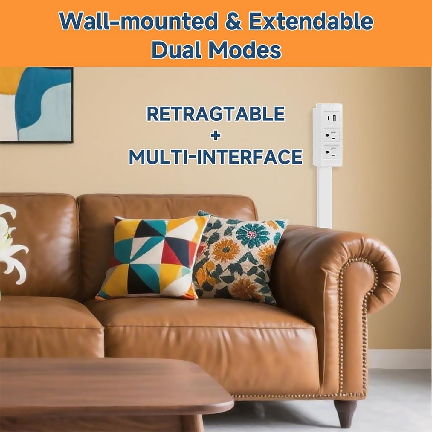 ⚡Power Strip Extender - Power strip expander, extendable outlet for hard-to-reach places, features USB-A, USB-C, 2 AC outlets, rotates 180°