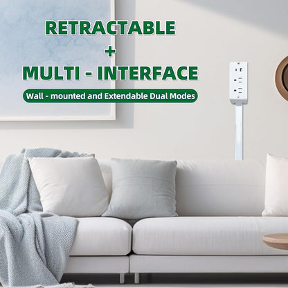 ⚡Power Strip Extender - Power strip expander, extendable outlet for hard-to-reach places, features USB-A, USB-C, 2 AC outlets, rotates 180°