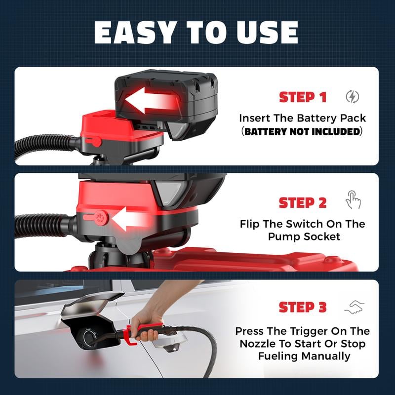 Portable Cordless Fuel Transfer Pump – Quick & Easy Fueling for Cars, Generators, Lawn Mowers | DeWalt 20V & Milwaukee 18V Compatible