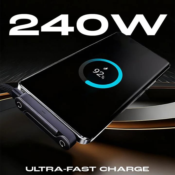 ⚡🔥 LAST DAY 50% OFF ✨ 2-in-1 Invisible Holder Charger Cable - 240W Fast Charging Cord with Built-In Phone Stand
