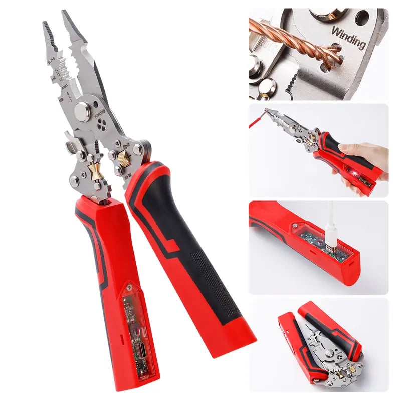 ⏰Almost Sold Out‼️-16 in 1 Wire Stripper Twister for Cutting and Pulling Wires,Cable Scissors,Voltage Tester Pliers, 12V to 250V Live,Null,Hot Wire Judgment AC DC, Audible and Flashing LED Alarms
