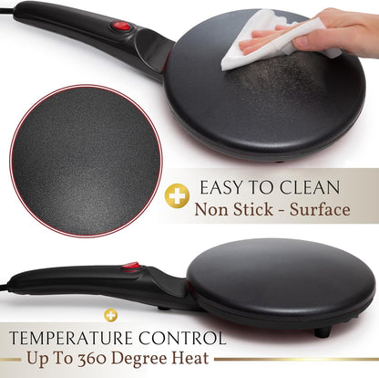 ✨Electric Crepe Maker – 8” Portable Crepe Pan Nonstick with Dipping Plate, Auto Shut-Off, On/Off Switch