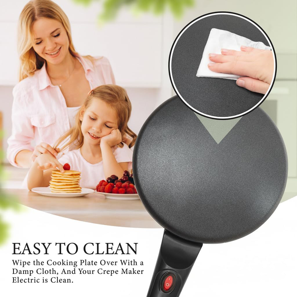 ✨Electric Crepe Maker – 8” Portable Crepe Pan Nonstick with Dipping Plate, Auto Shut-Off, On/Off Switch