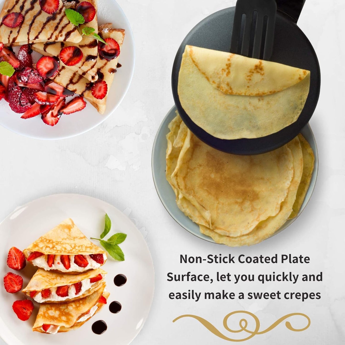 ✨Electric Crepe Maker – 8” Portable Crepe Pan Nonstick with Dipping Plate, Auto Shut-Off, On/Off Switch