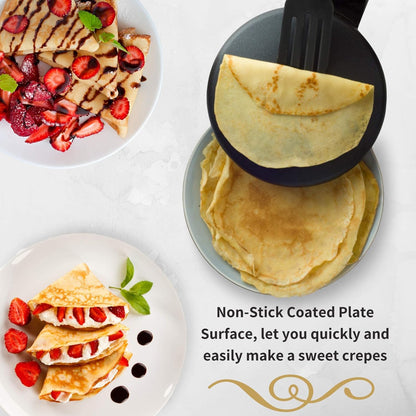 ✨Electric Crepe Maker – 8” Portable Crepe Pan Nonstick with Dipping Plate, Auto Shut-Off, On/Off Switch