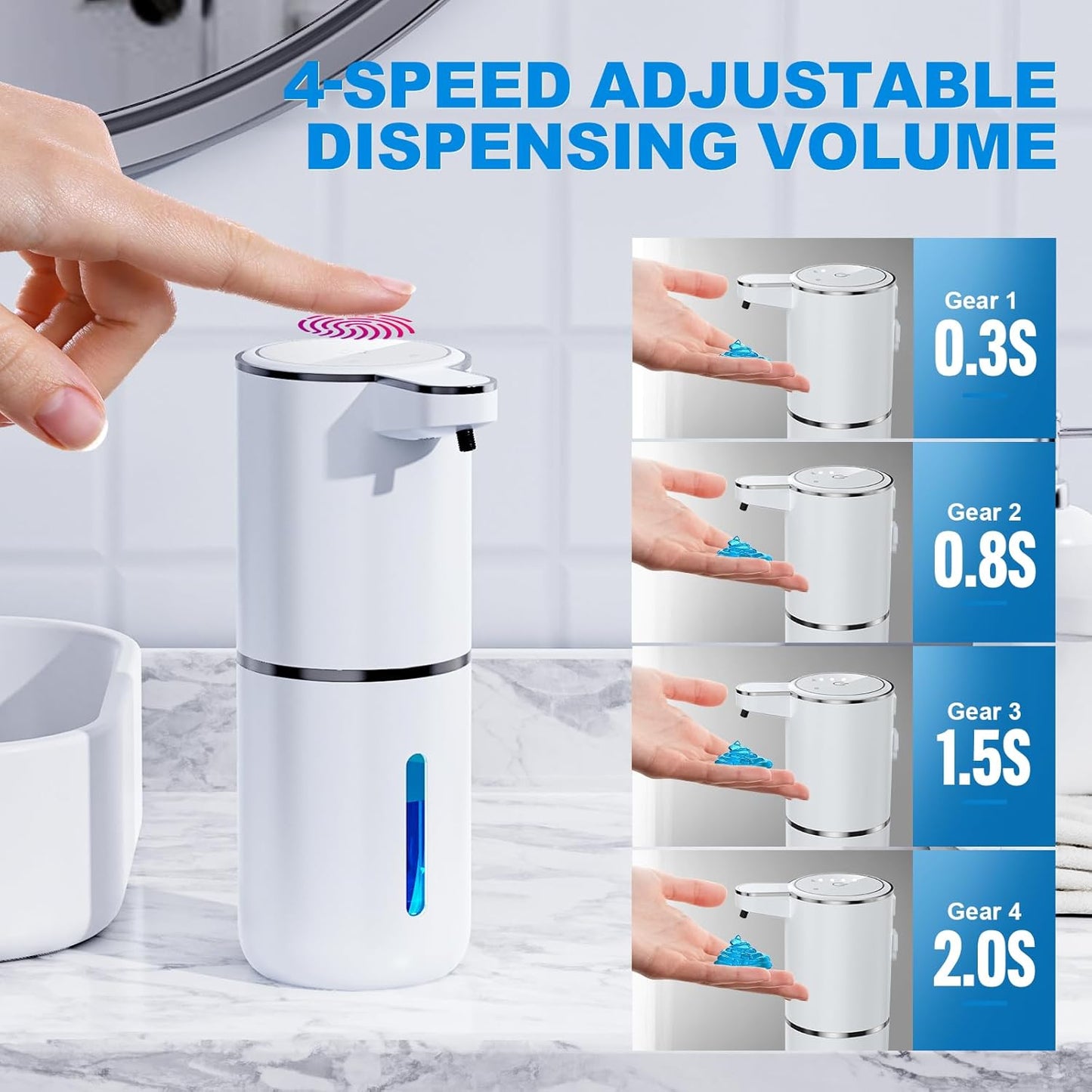Automatic Liquid Soap Dispenser, 12.8oz/380ml Wall Mount Touchless Soap Dispenser with Sensor, 4-Level Adjustable, IPX5 Waterproof
