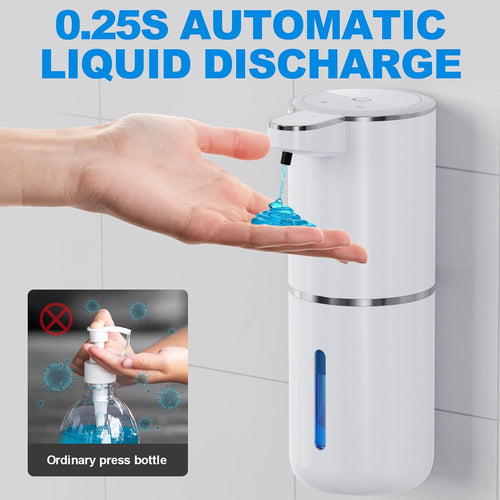 Automatic Liquid Soap Dispenser, 12.8oz/380ml Wall Mount Touchless Soap Dispenser with Sensor, 4-Level Adjustable, IPX5 Waterproof