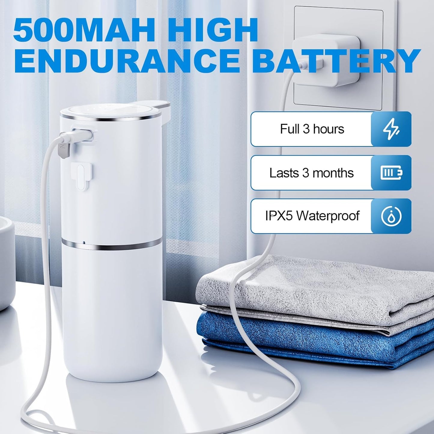 Automatic Liquid Soap Dispenser, 12.8oz/380ml Wall Mount Touchless Soap Dispenser with Sensor, 4-Level Adjustable, IPX5 Waterproof