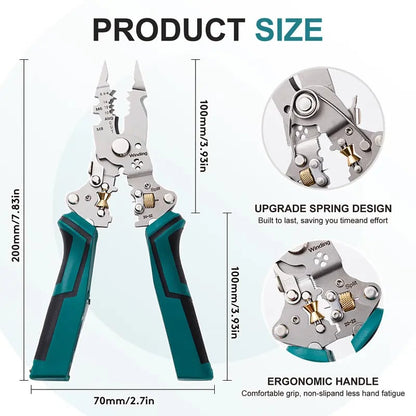 ⏰Almost Sold Out‼️-16 in 1 Wire Stripper Twister for Cutting and Pulling Wires,Cable Scissors,Voltage Tester Pliers, 12V to 250V Live,Null,Hot Wire Judgment AC DC, Audible and Flashing LED Alarms